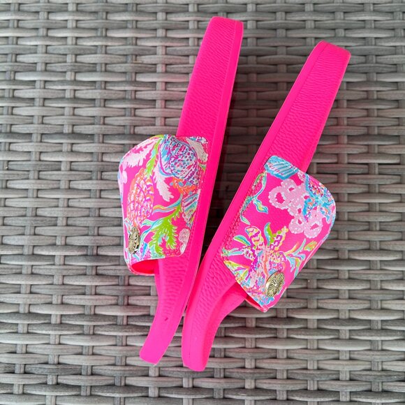 Lilly Pulitzer Cabana Slide Sandals Size 8 Pink Isle Shell Me Something Good - Picture 3 of 12